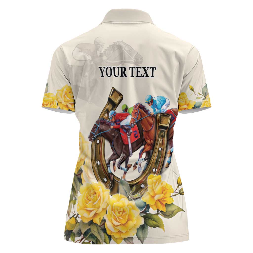 Melbourne Horse Racing Personalised Women Polo Shirt Australian Horse With Yellow Roses