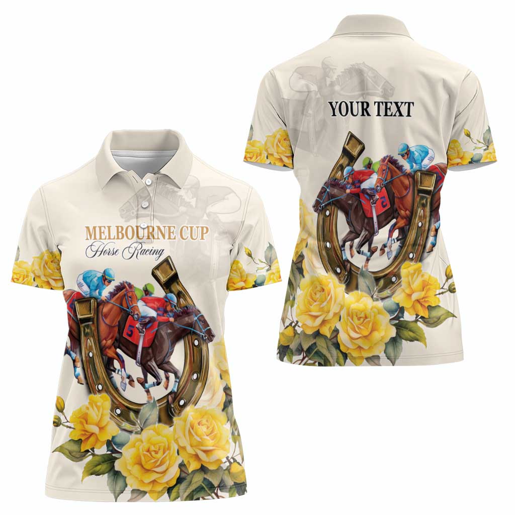 Melbourne Horse Racing Personalised Women Polo Shirt Australian Horse With Yellow Roses