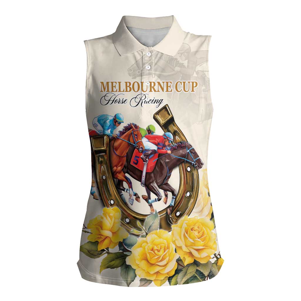 Melbourne Horse Racing Personalised Women Sleeveless Polo Shirt Australian Horse With Yellow Roses