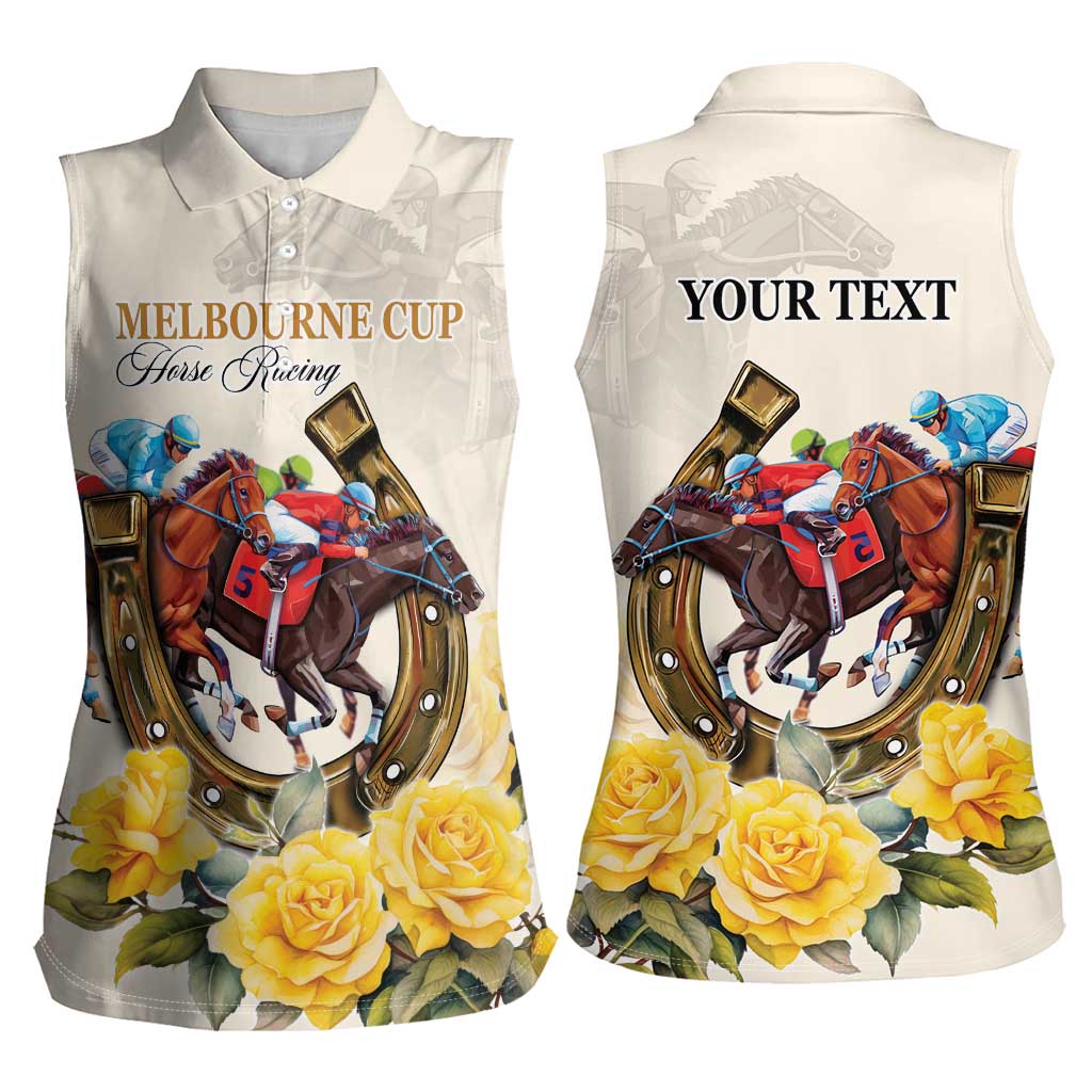 Melbourne Horse Racing Personalised Women Sleeveless Polo Shirt Australian Horse With Yellow Roses