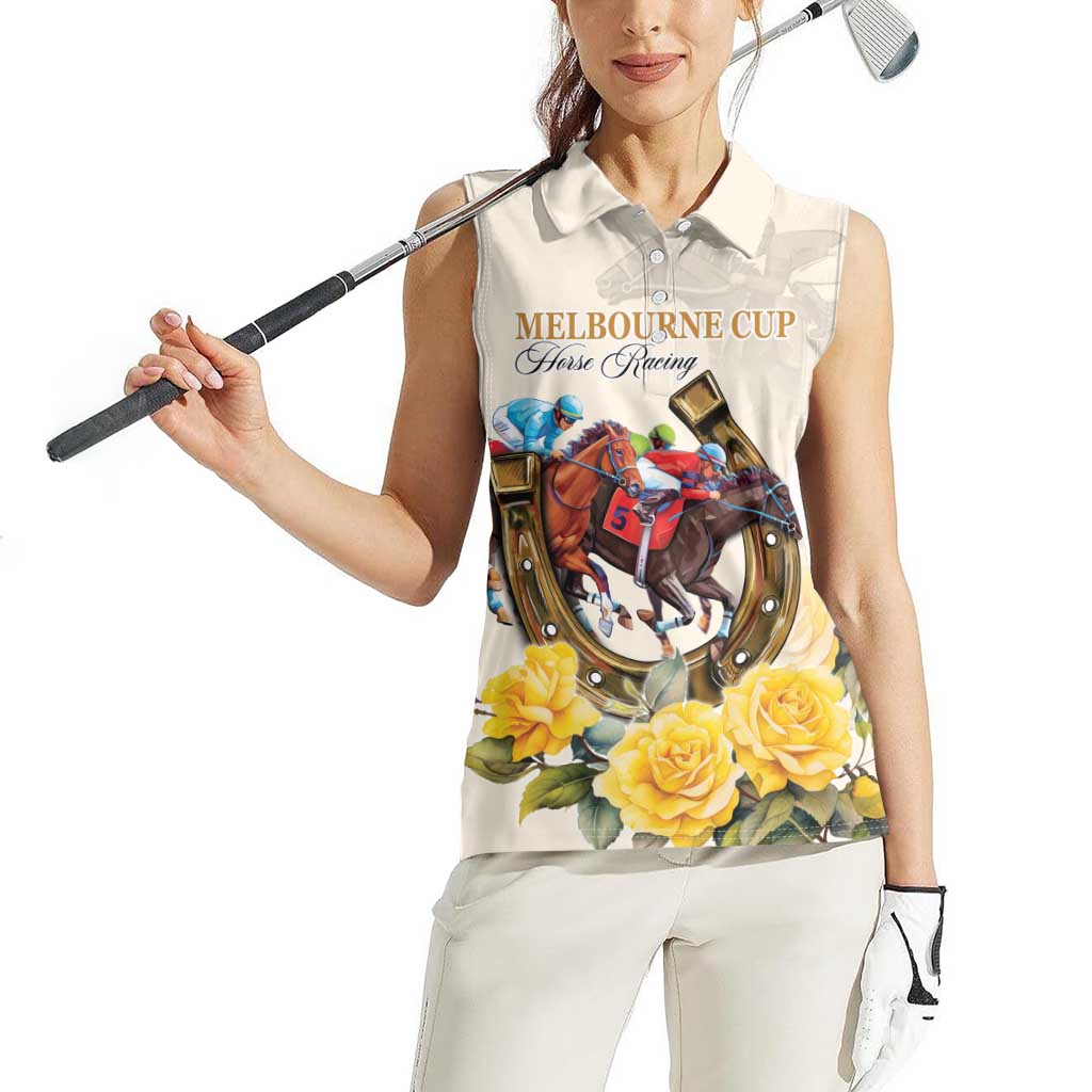 Melbourne Horse Racing Personalised Women Sleeveless Polo Shirt Australian Horse With Yellow Roses