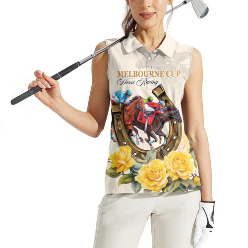 Melbourne Horse Racing Personalised Women Sleeveless Polo Shirt Australian Horse With Yellow Roses