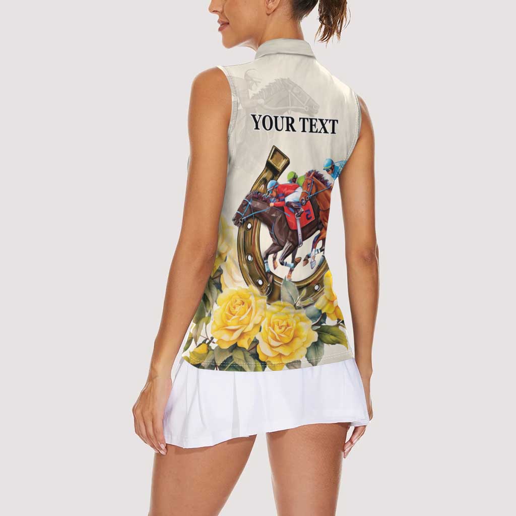 Melbourne Horse Racing Personalised Women Sleeveless Polo Shirt Australian Horse With Yellow Roses