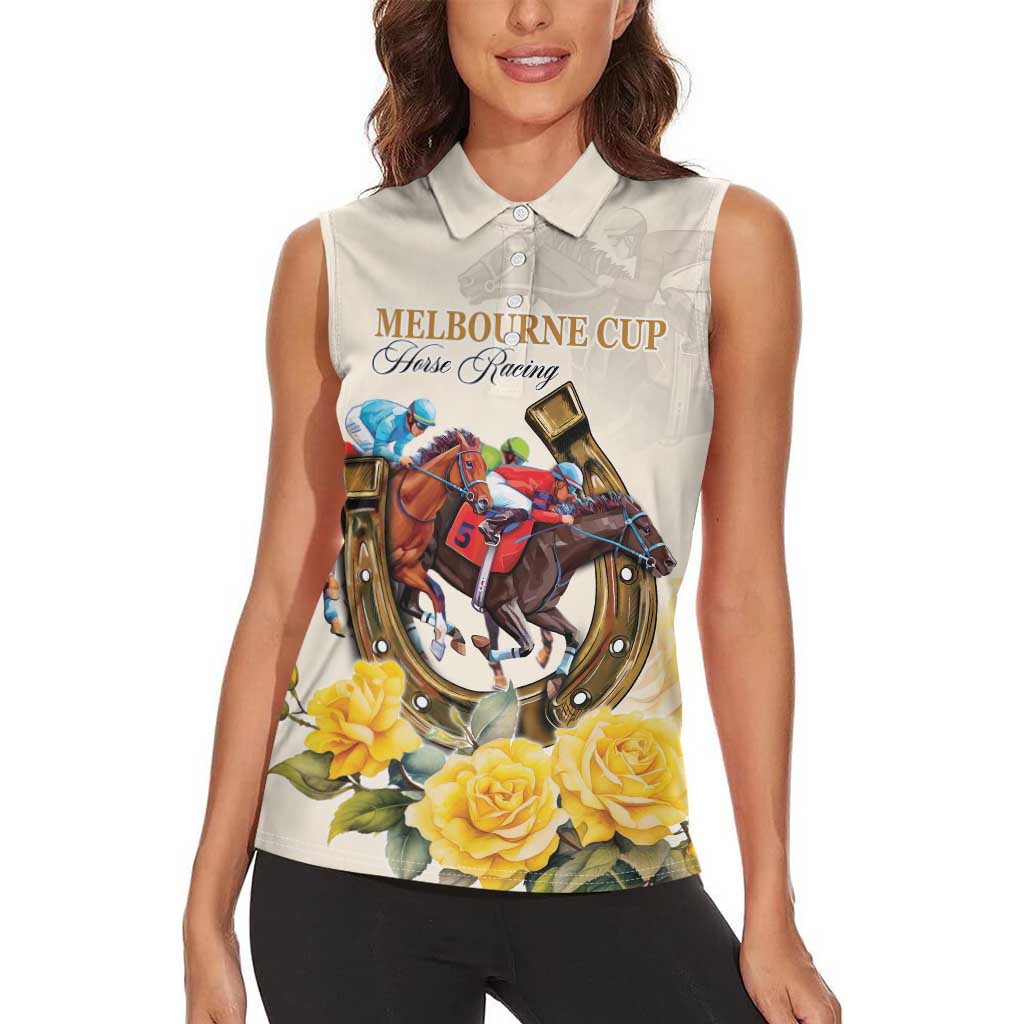 Melbourne Horse Racing Personalised Women Sleeveless Polo Shirt Australian Horse With Yellow Roses
