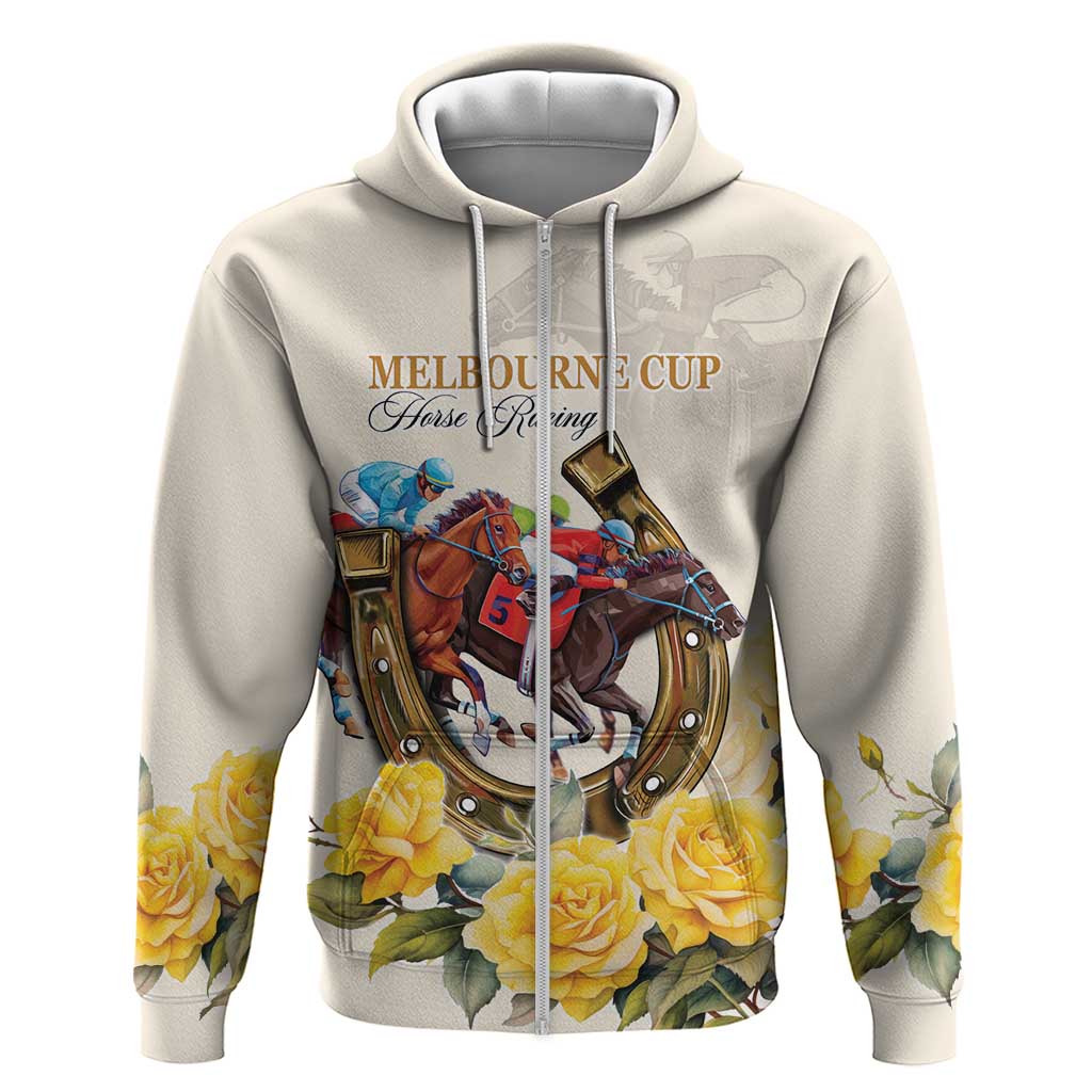Melbourne Horse Racing Personalised Zip Hoodie Australian Horse With Yellow Roses