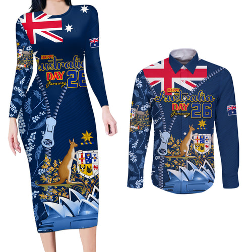 Personalised Happy Australia Day 26 January Couples Matching Long Sleeve Bodycon Dress and Long Sleeve Button Shirt LT9