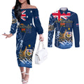 Personalised Happy Australia Day 26 January Couples Matching Off The Shoulder Long Sleeve Dress and Long Sleeve Button Shirt LT9