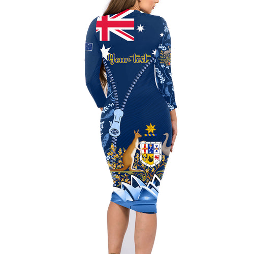 Personalised Happy Australia Day 26 January Family Matching Long Sleeve Bodycon Dress and Hawaiian Shirt LT9