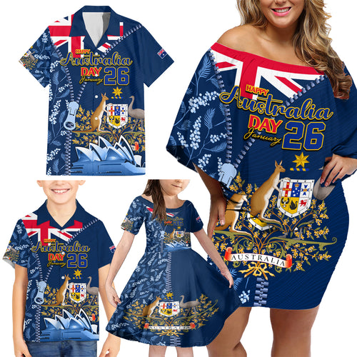 Personalised Happy Australia Day 26 January Family Matching Off Shoulder Short Dress and Hawaiian Shirt LT9
