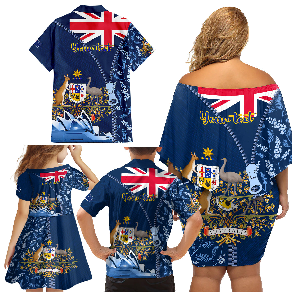 Personalised Happy Australia Day 26 January Family Matching Off Shoulder Short Dress and Hawaiian Shirt LT9