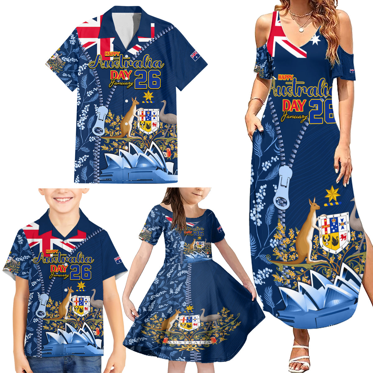 Personalised Happy Australia Day 26 January Family Matching Summer Maxi Dress and Hawaiian Shirt LT9