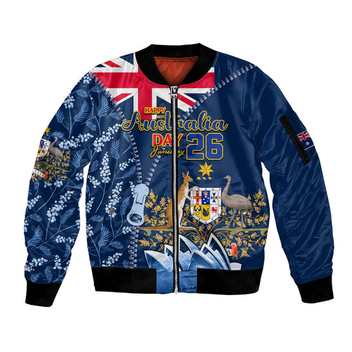 Personalised Happy Australia Day 26 January Sleeve Zip Bomber Jacket LT9