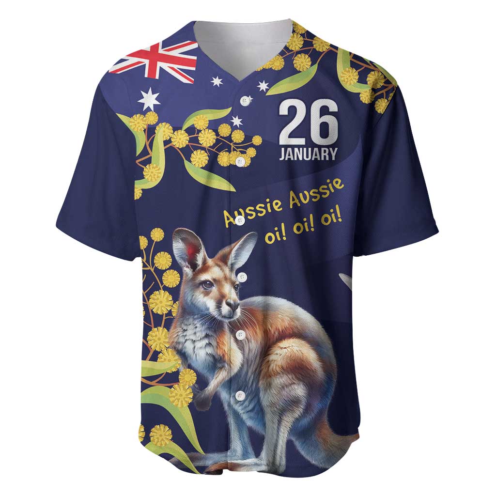 Blue Kangaroo and Golden Wattle Personalised Baseball Jersey Happy Australia Day 6 January