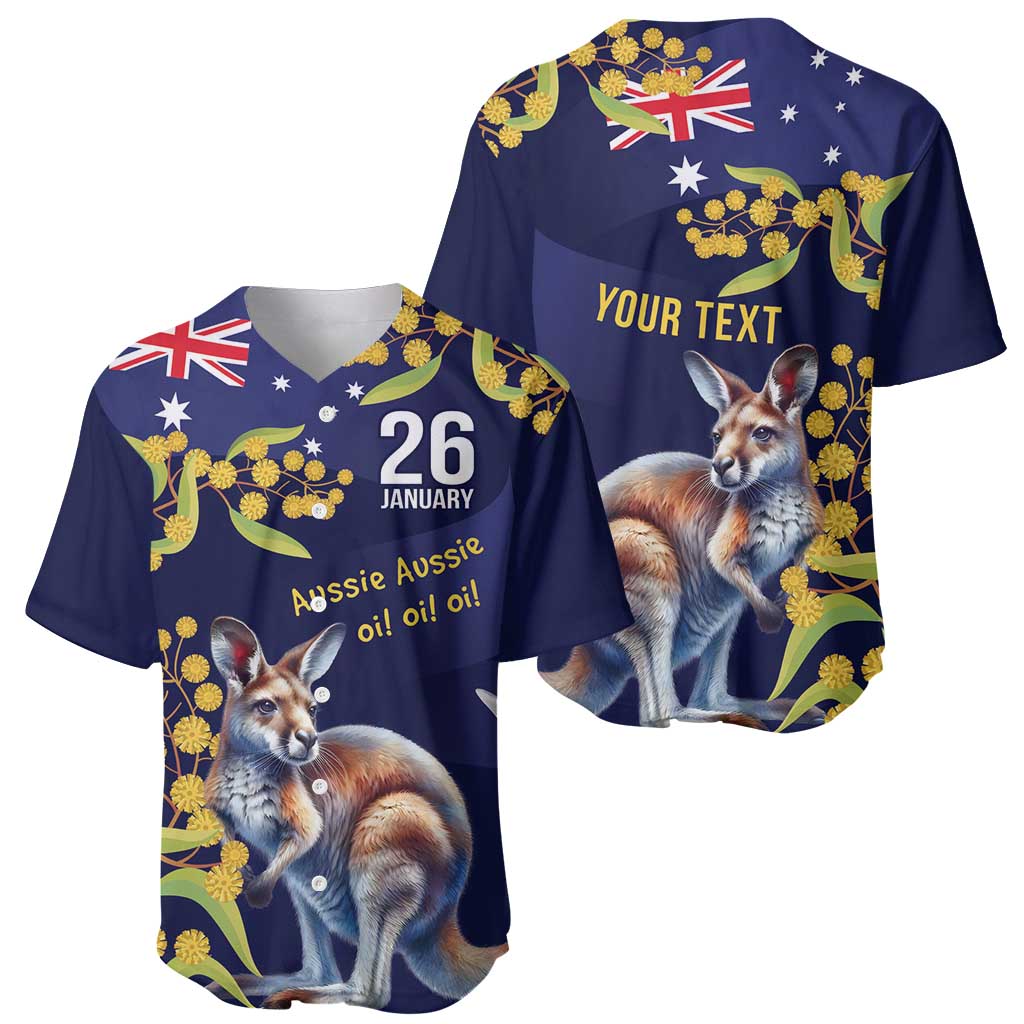 Blue Kangaroo and Golden Wattle Personalised Baseball Jersey Happy Australia Day 6 January