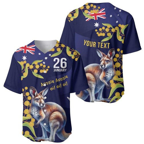 Blue Kangaroo and Golden Wattle Personalised Baseball Jersey Happy Australia Day 6 January