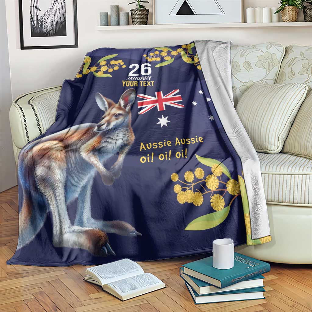 Blue Kangaroo and Golden Wattle Personalised Blanket Happy Australia Day 6 January