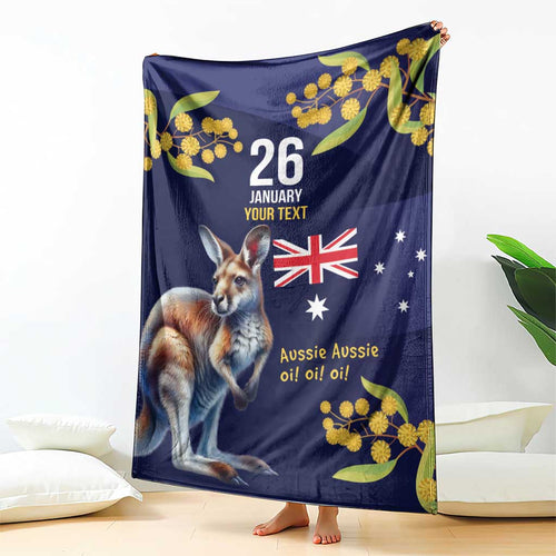 Blue Kangaroo and Golden Wattle Personalised Blanket Happy Australia Day 6 January