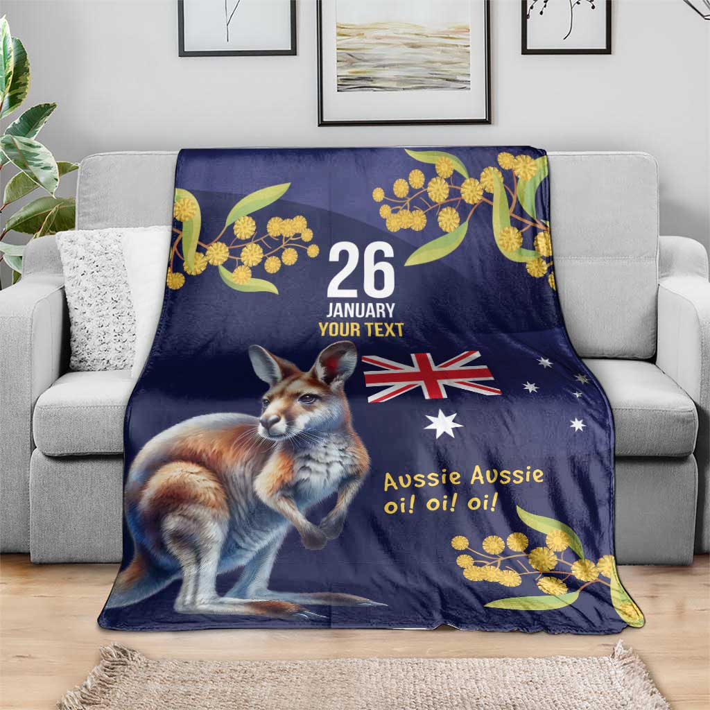 Blue Kangaroo and Golden Wattle Personalised Blanket Happy Australia Day 6 January