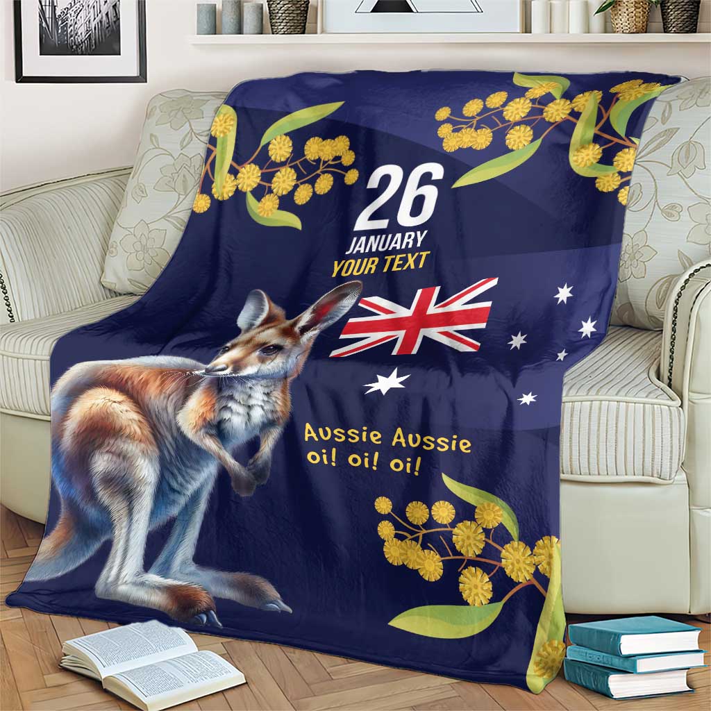 Blue Kangaroo and Golden Wattle Personalised Blanket Happy Australia Day 6 January
