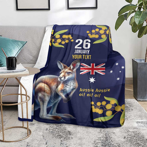 Blue Kangaroo and Golden Wattle Personalised Blanket Happy Australia Day 6 January