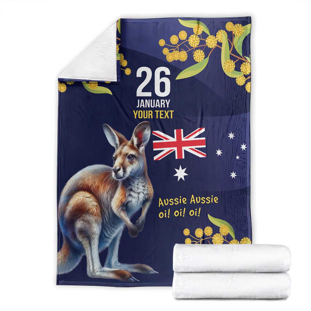 Blue Kangaroo and Golden Wattle Personalised Blanket Happy Australia Day 6 January