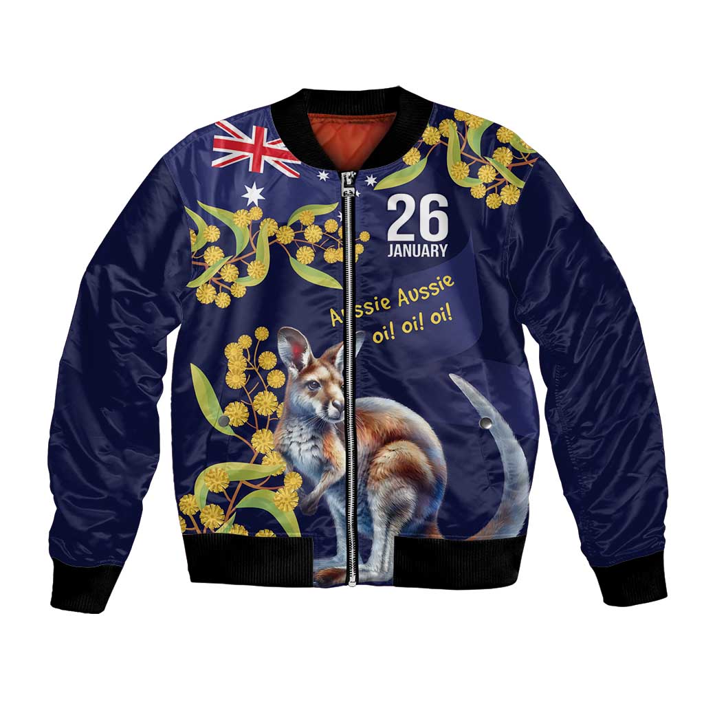 Blue Kangaroo and Golden Wattle Personalised Bomber Jacket Happy Australia Day 6 January