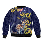 Blue Kangaroo and Golden Wattle Personalised Bomber Jacket Happy Australia Day 6 January