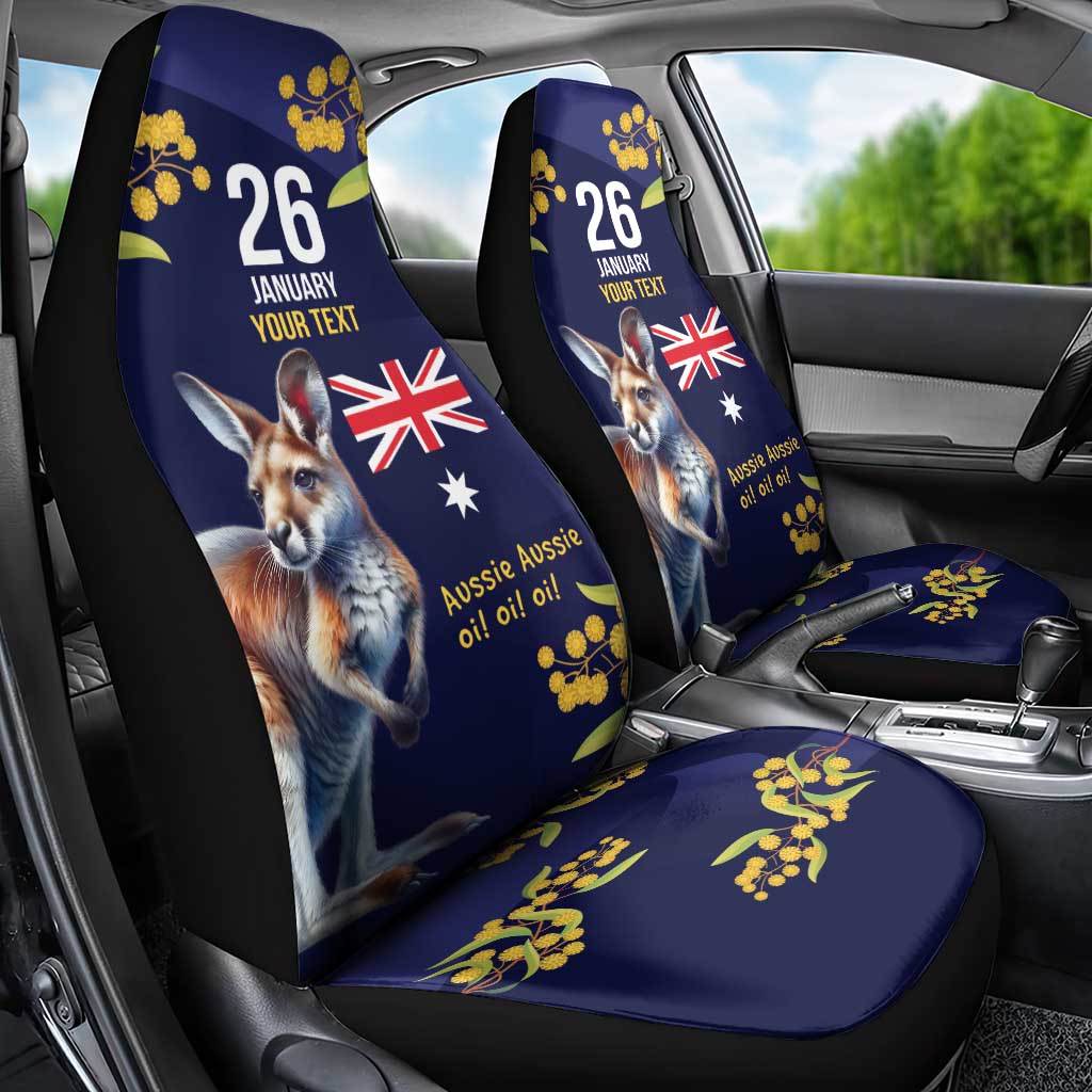Blue Kangaroo and Golden Wattle Personalised Car Seat Cover Happy Australia Day 6 January