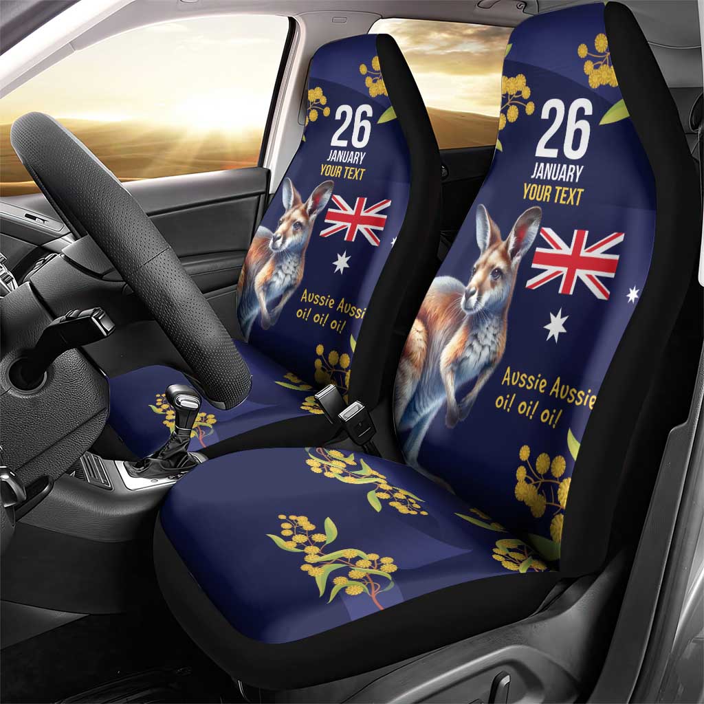 Blue Kangaroo and Golden Wattle Personalised Car Seat Cover Happy Australia Day 6 January