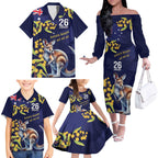 Blue Kangaroo and Golden Wattle Personalised Family Matching Off The Shoulder Long Sleeve Dress and Hawaiian Shirt Happy Australia Day 6 January