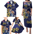 Blue Kangaroo and Golden Wattle Personalised Family Matching Puletasi and Hawaiian Shirt Happy Australia Day 6 January