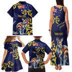 Blue Kangaroo and Golden Wattle Personalised Family Matching Tank Maxi Dress and Hawaiian Shirt Happy Australia Day 6 January