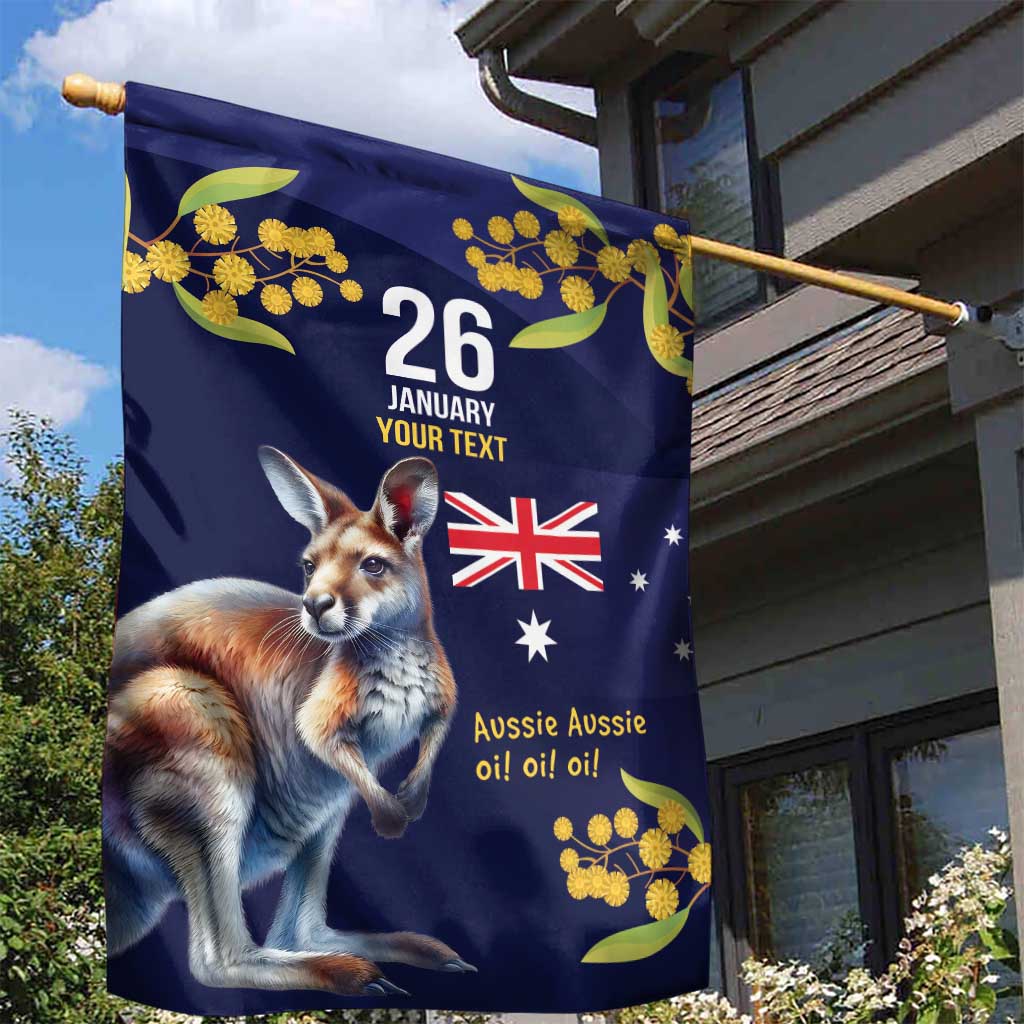 Blue Kangaroo and Golden Wattle Personalised Garden Flag Happy Australia Day 6 January