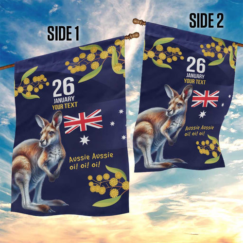 Blue Kangaroo and Golden Wattle Personalised Garden Flag Happy Australia Day 6 January