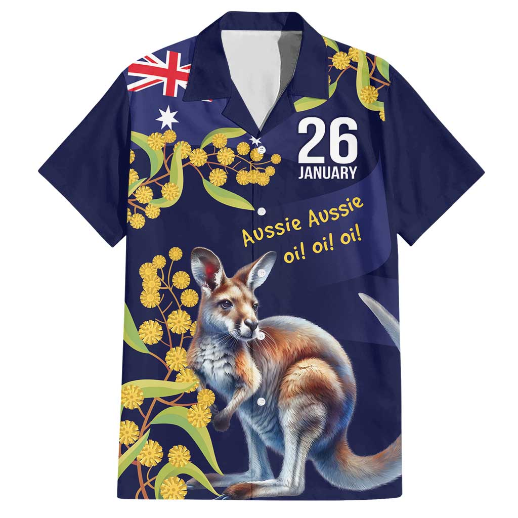 Blue Kangaroo and Golden Wattle Personalised Hawaiian Shirt Happy Australia Day 6 January
