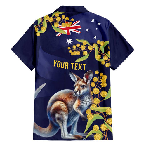 Blue Kangaroo and Golden Wattle Personalised Hawaiian Shirt Happy Australia Day 6 January