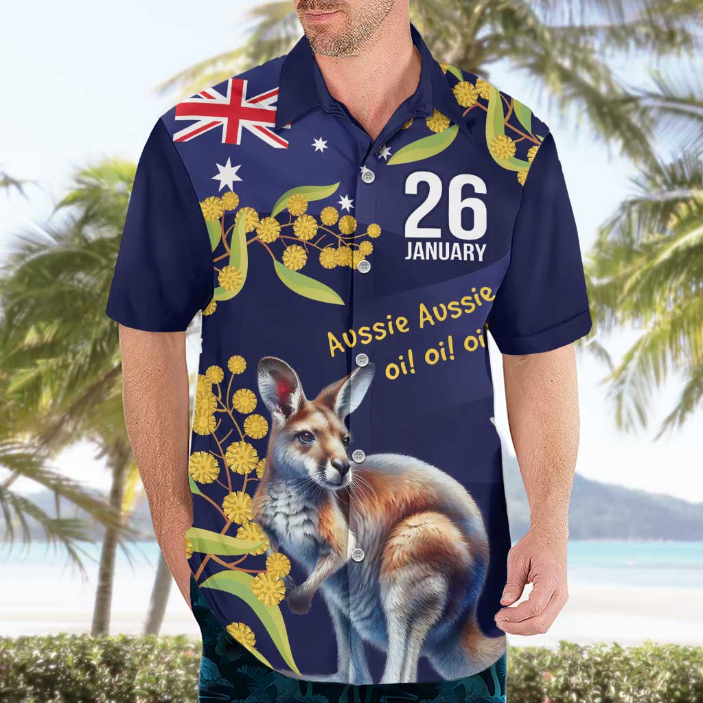 Blue Kangaroo and Golden Wattle Personalised Hawaiian Shirt Happy Australia Day 6 January