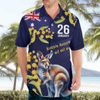 Blue Kangaroo and Golden Wattle Personalised Hawaiian Shirt Happy Australia Day 6 January