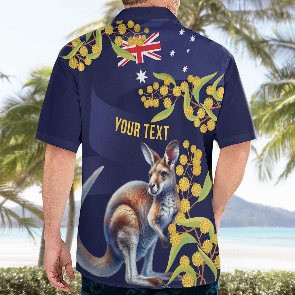 Blue Kangaroo and Golden Wattle Personalised Hawaiian Shirt Happy Australia Day 6 January