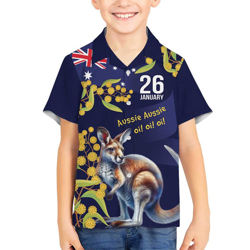Blue Kangaroo and Golden Wattle Personalised Hawaiian Shirt Happy Australia Day 6 January