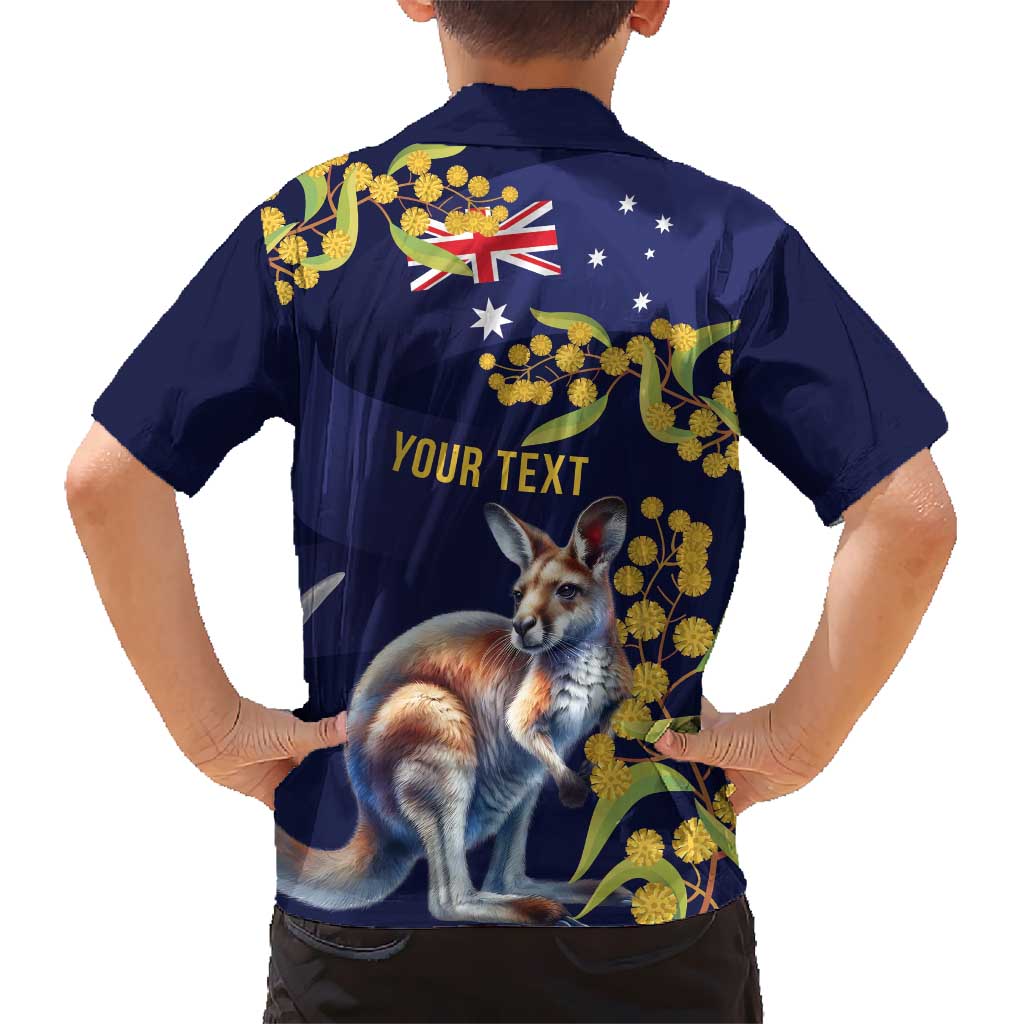 Blue Kangaroo and Golden Wattle Personalised Hawaiian Shirt Happy Australia Day 6 January