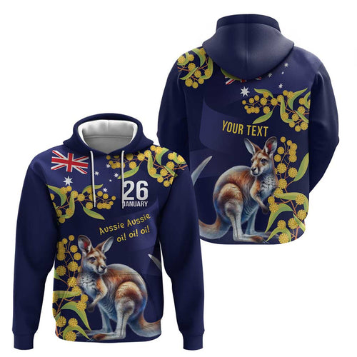 Blue Kangaroo and Golden Wattle Personalised Hoodie Happy Australia Day 6 January