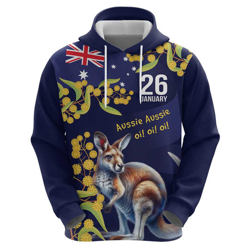 Blue Kangaroo and Golden Wattle Personalised Hoodie Happy Australia Day 6 January