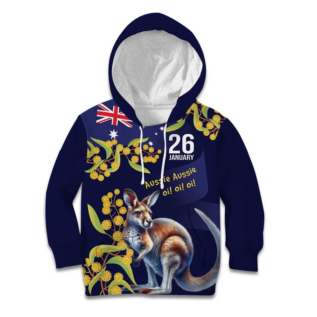 Blue Kangaroo and Golden Wattle Personalised Kid Hoodie Happy Australia Day 6 January