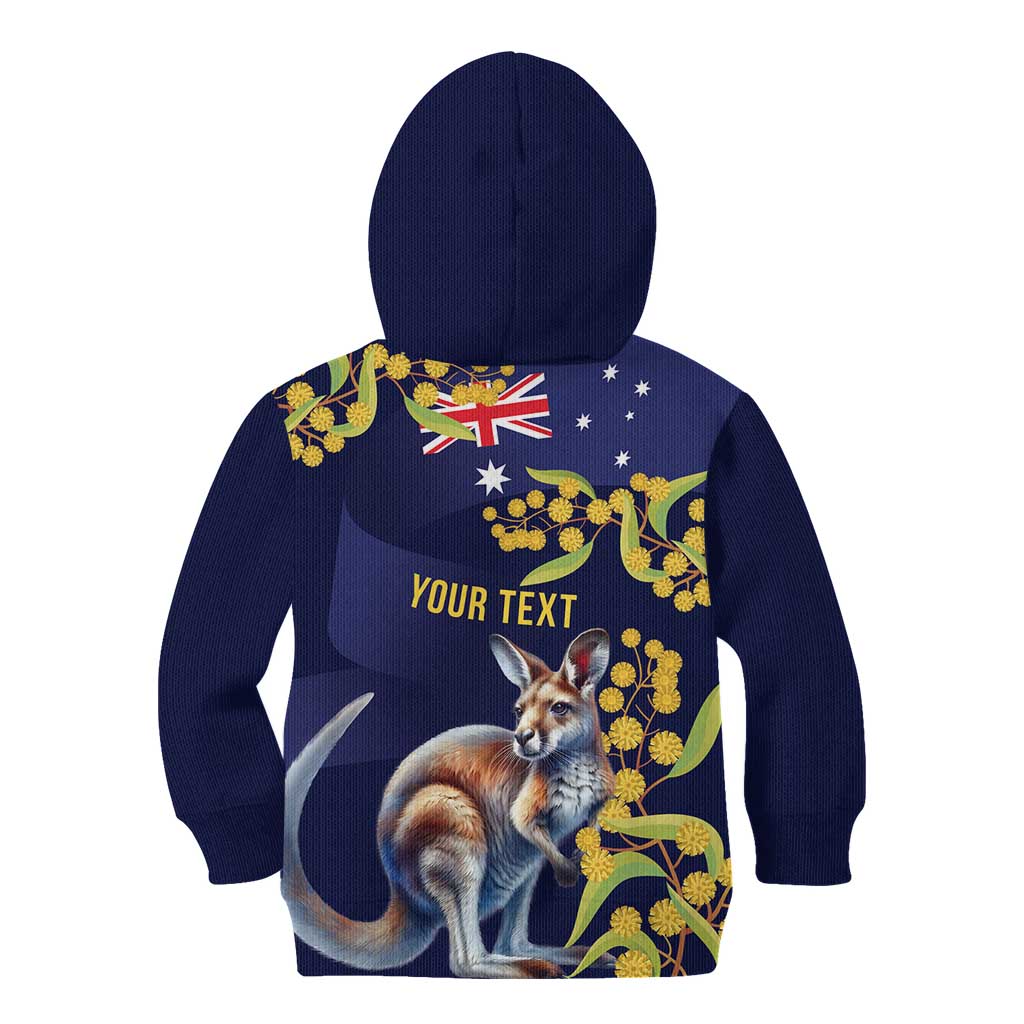 Blue Kangaroo and Golden Wattle Personalised Kid Hoodie Happy Australia Day 6 January