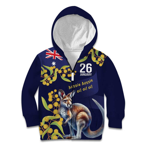 Blue Kangaroo and Golden Wattle Personalised Kid Hoodie Happy Australia Day 6 January
