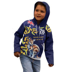 Blue Kangaroo and Golden Wattle Personalised Kid Hoodie Happy Australia Day 6 January