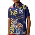 Blue Kangaroo and Golden Wattle Personalised Kid Polo Shirt Happy Australia Day 6 January