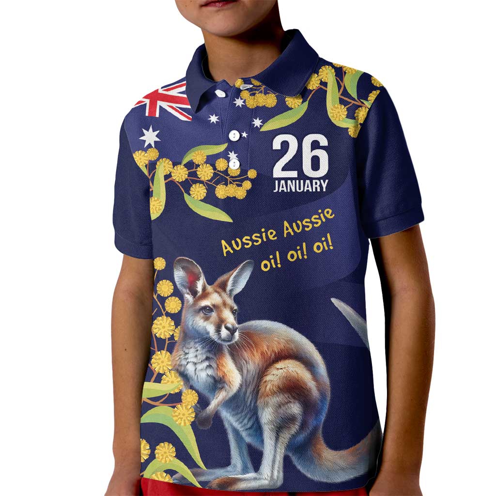 Blue Kangaroo and Golden Wattle Personalised Kid Polo Shirt Happy Australia Day 6 January