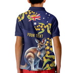 Blue Kangaroo and Golden Wattle Personalised Kid Polo Shirt Happy Australia Day 6 January